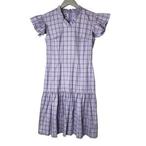 Double R by Ravi Ratan Lavender Plaid Dress with Ruffle Cap Sleeve